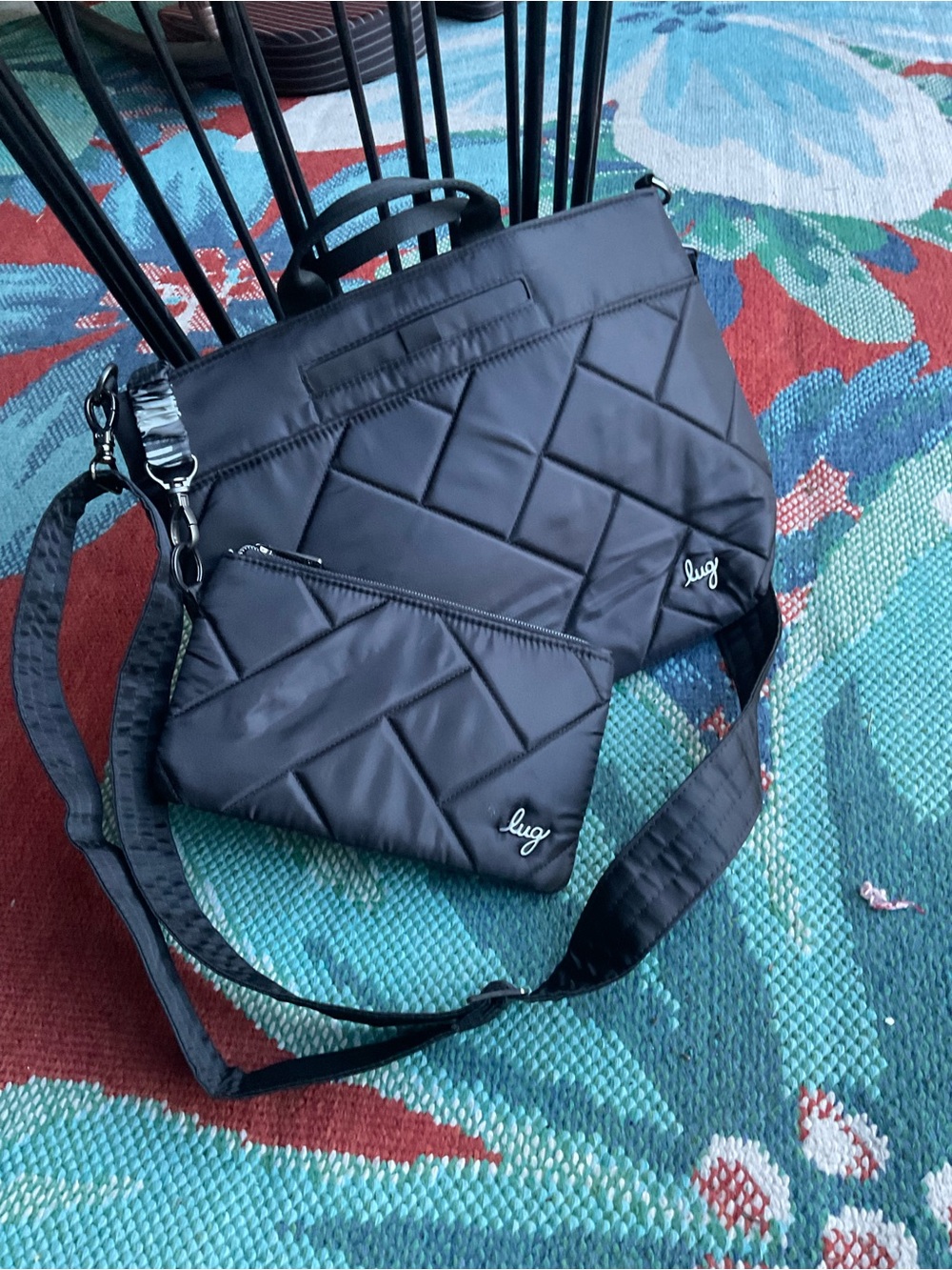 Lug TENOR 2 piece  Black Quilted Crossbody and Pouch Set